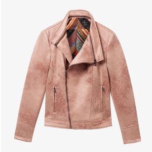DESIGUAL | Pink Biker Jacket Embossed Faux Studded Suede Moto Zip Jacket